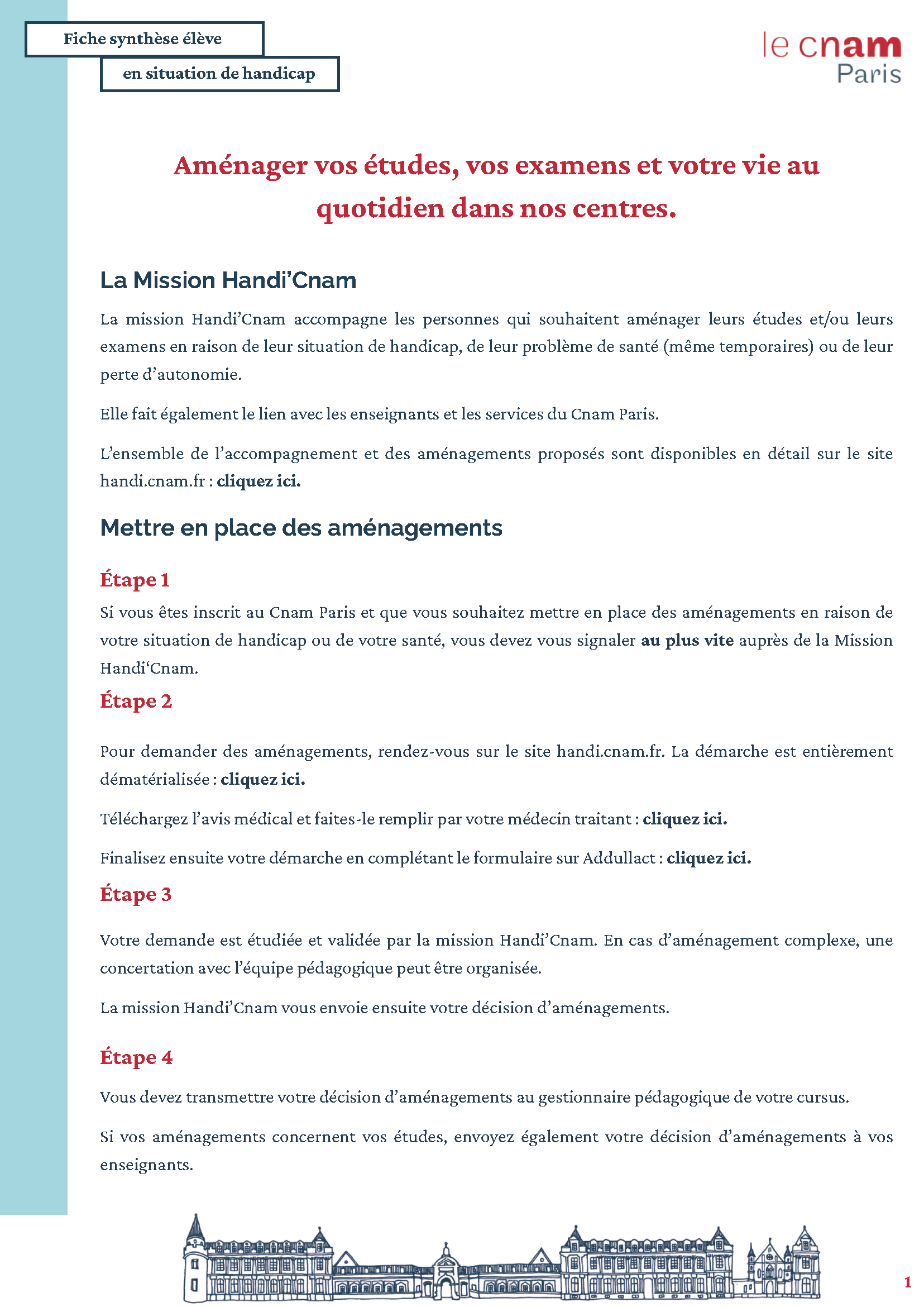 Fiche de synthèse pour l'élève en situation de handicap 2025-2026