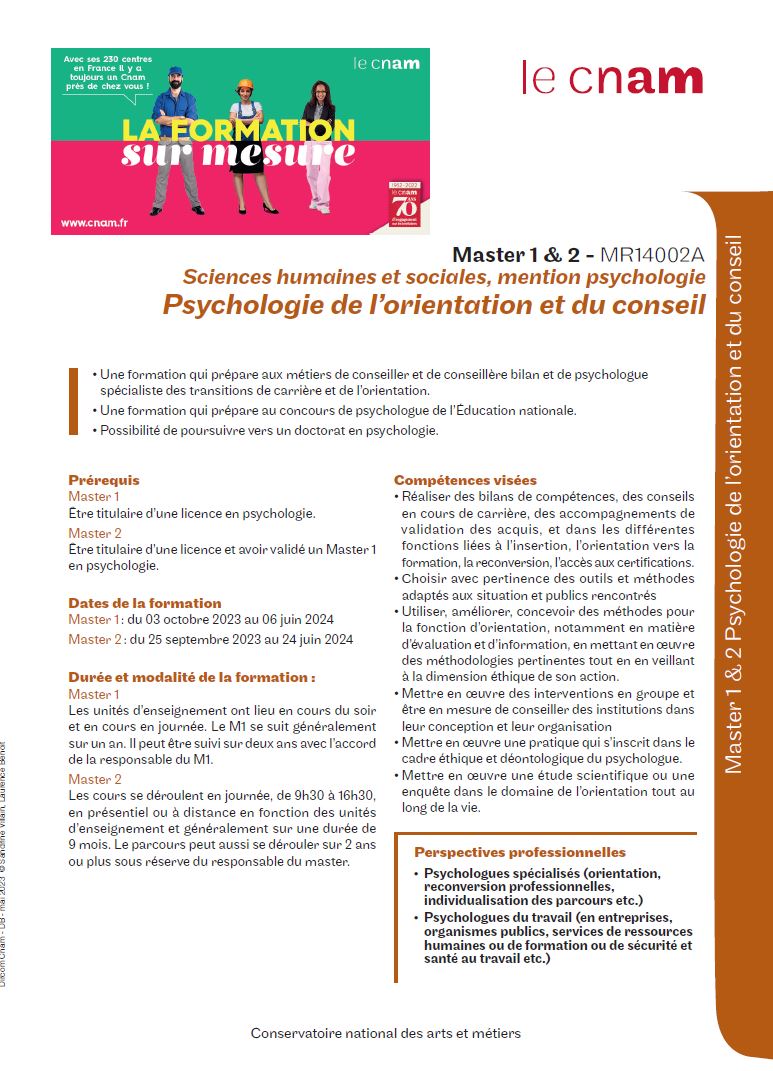 Brochure Master Psychologie de l'orientation et du conseil