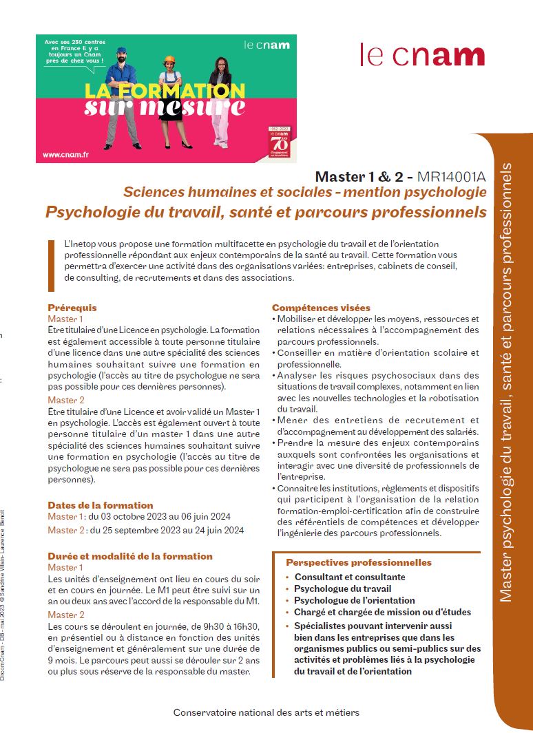 Brochure Master psychologie du travail, santé et parcours professionnel